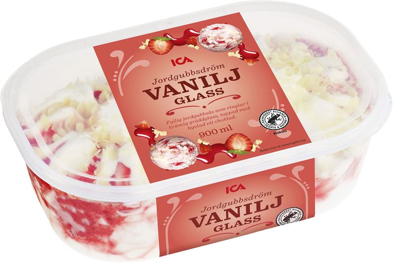 ICA Glass Vanilj med jordgubbsås: 900 ml